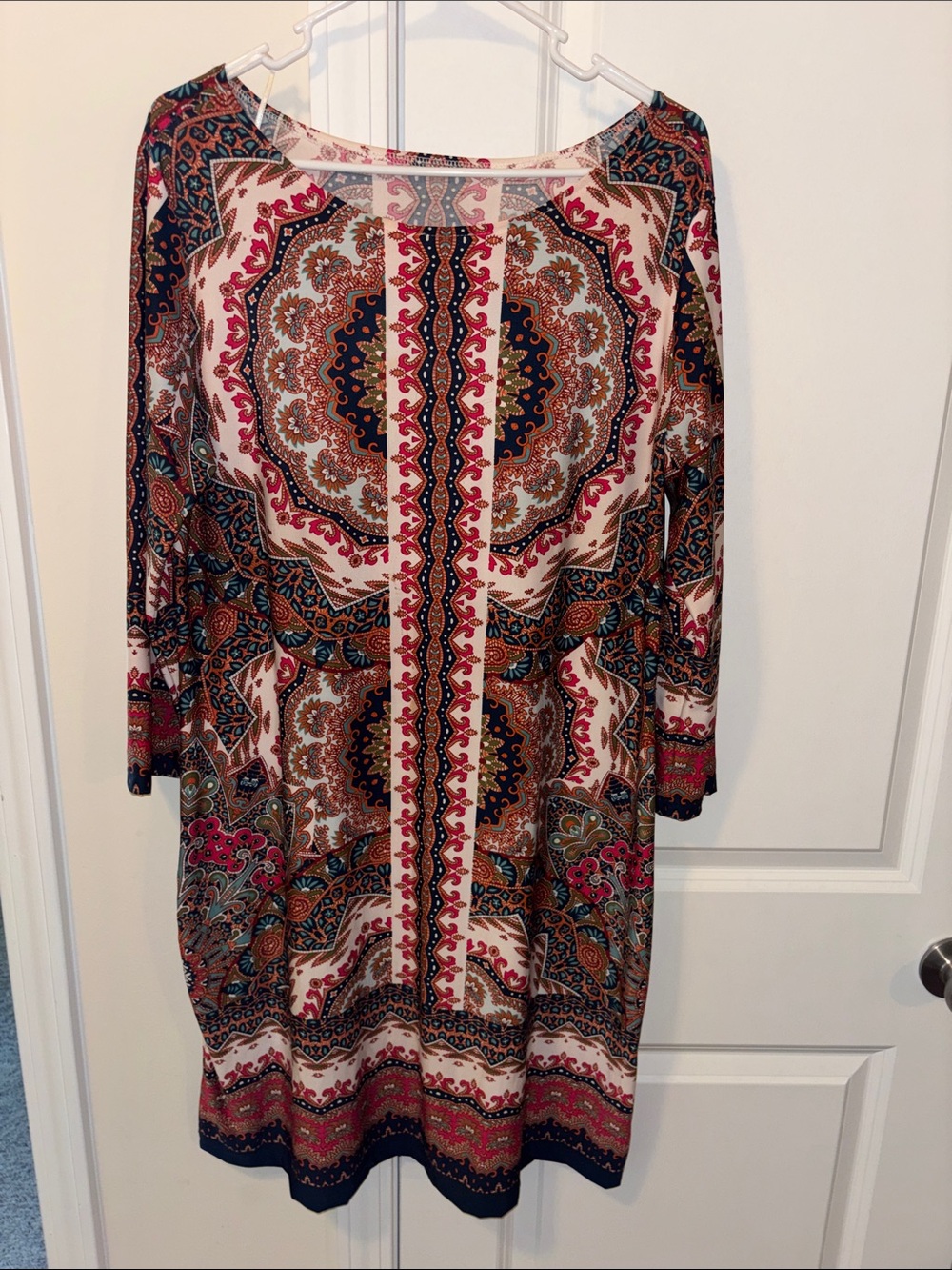 Haani Paisley Print Long Sleeve Dress - Navy, Rust, Cream, Pink